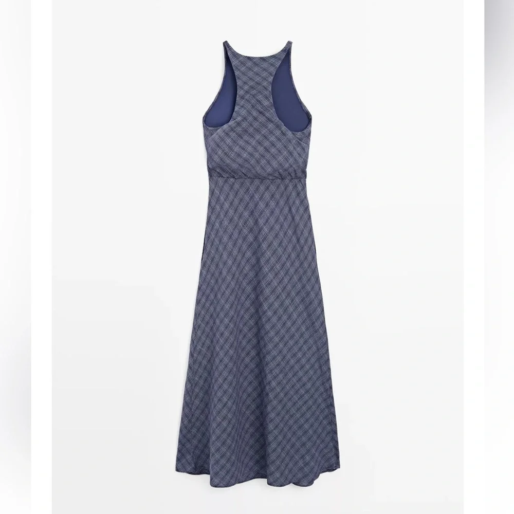 NEW Massimo Dutti Long Checkered Dress with Back Detail - Picture 12 of 12